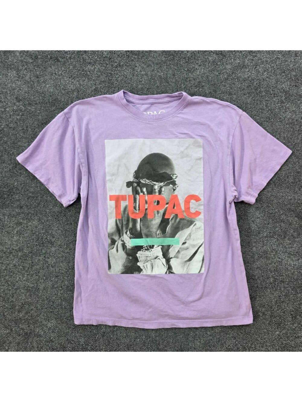2Pac Tupac Shakur Portrait Graphic Tee XS Purple Grunge Hip Hop Rap Streetwear